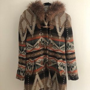 BB Dakota Faux-Fur Trimmed Southwest Coat